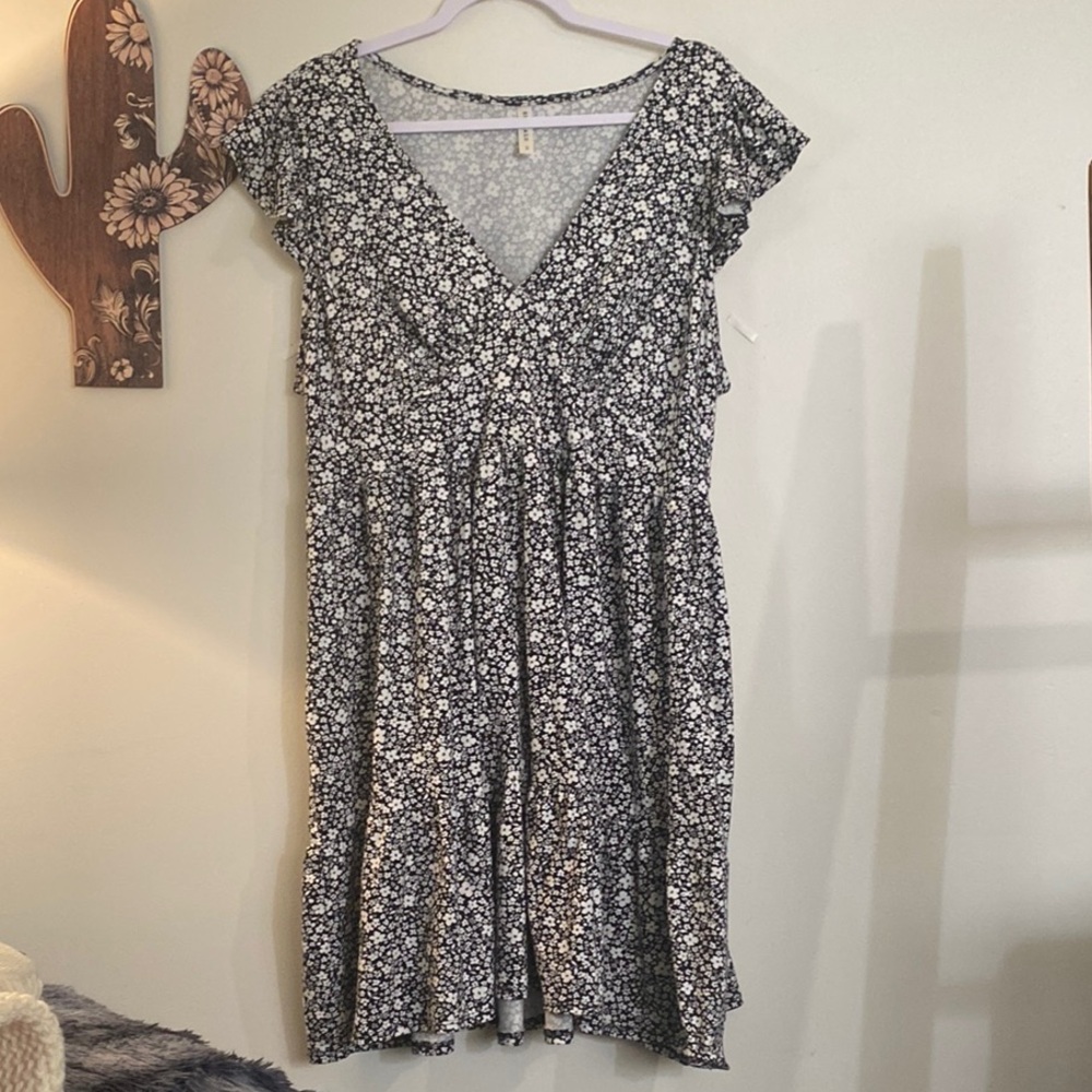 Floral Black and White Dress